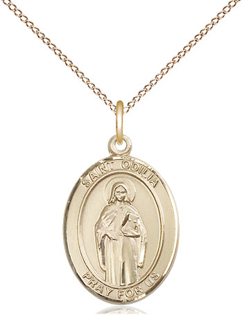 14kt Gold Filled Saint Odilia Pendant on a 18 inch Gold Filled Light Curb chain