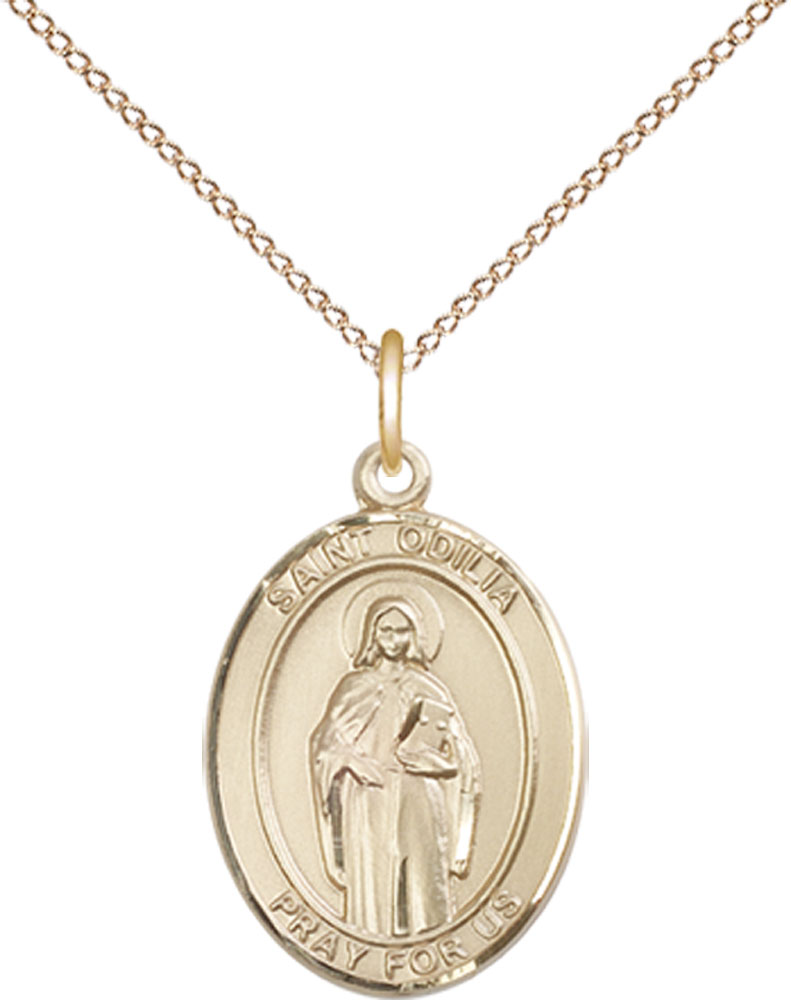 14kt Gold Filled Saint Odilia Pendant on a 18 inch Gold Filled Light Curb chain
