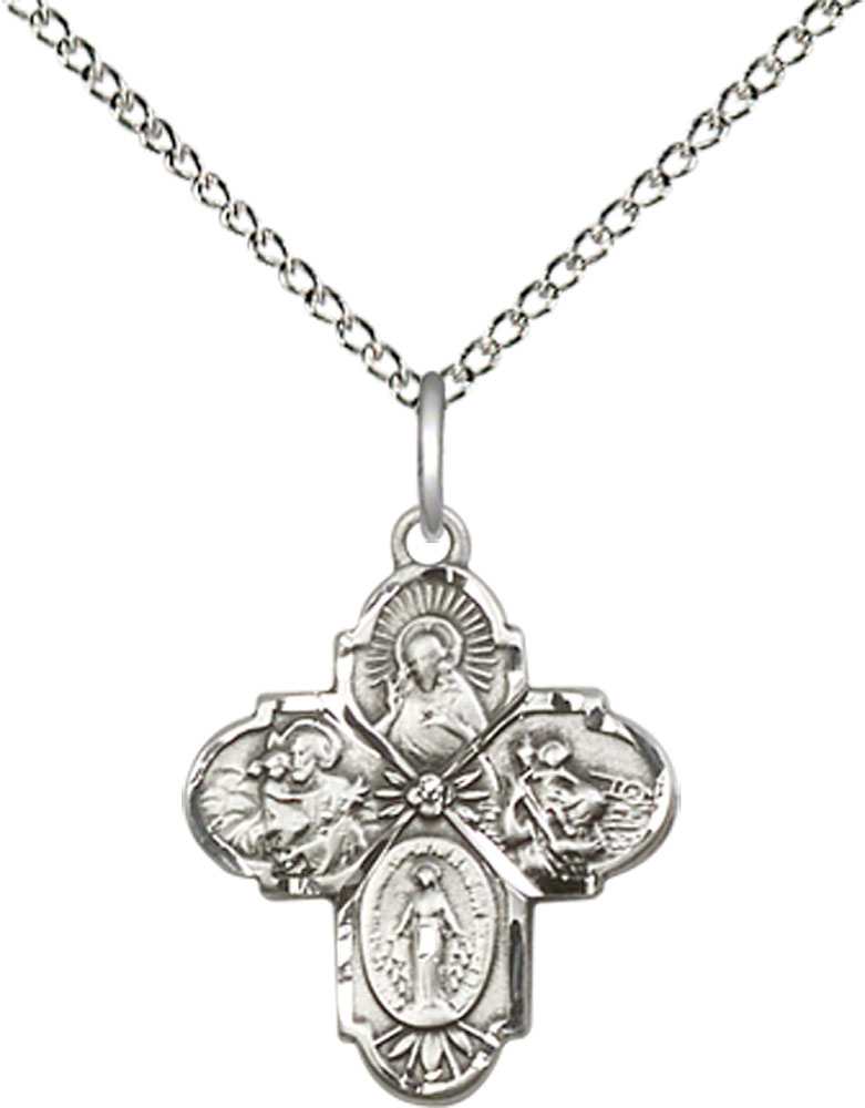Sterling Silver 4-Way Pendant on a 18 inch Sterling Silver Light Curb chain