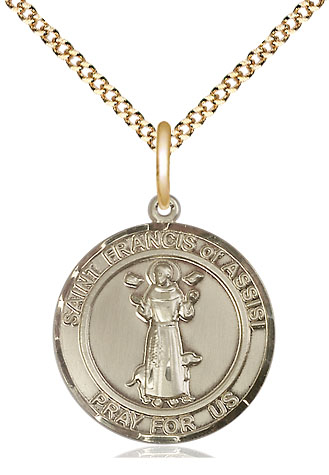 14kt Gold Filled Saint Francis of Assisi Pendant on a 18 inch Gold Plate Light Curb chain
