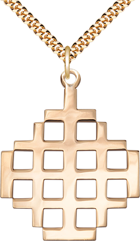 14kt Gold Filled Jerusalem Cross Pendant on a 24 inch Gold Plate Heavy Curb chain