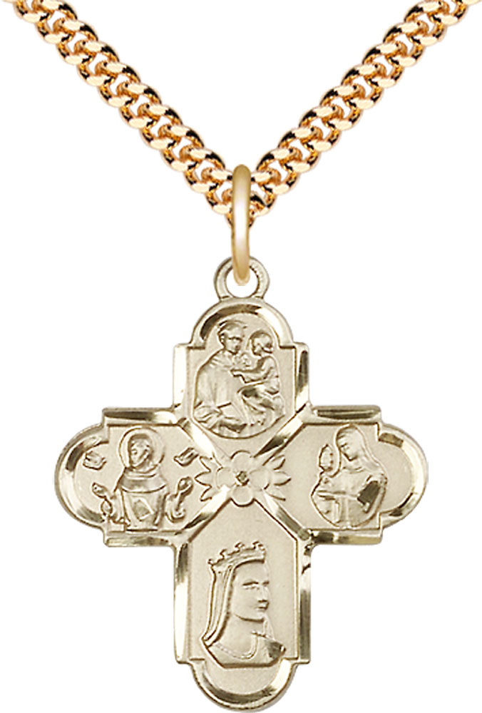 14kt Gold Filled Franciscan 4-Way Pendant on a 24 inch Gold Plate Heavy Curb chain