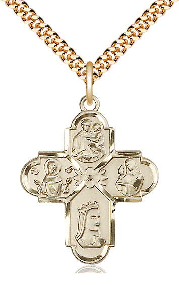 14kt Gold Filled Franciscan 4-Way Pendant on a 24 inch Gold Plate Heavy Curb chain