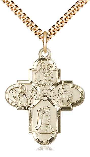 14kt Gold Filled Franciscan 4-Way Pendant on a 24 inch Gold Plate Heavy Curb chain