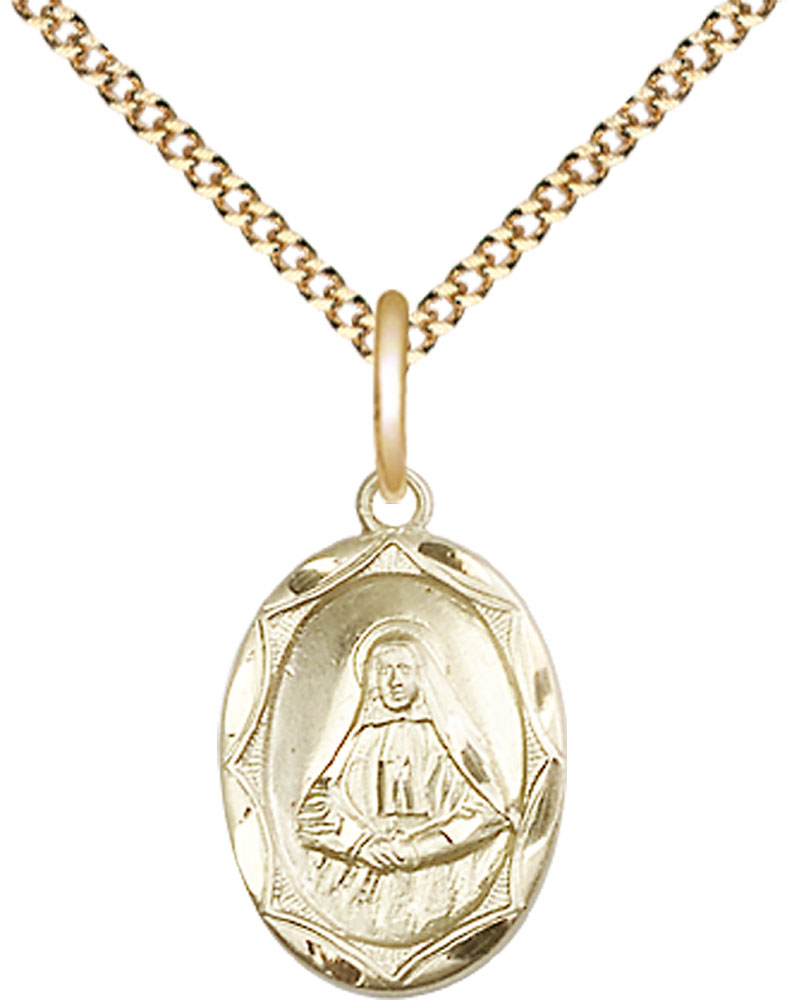 14kt Gold Filled Saint Frances Cabrini Pendant on a 18 inch Gold Plate Light Curb chain