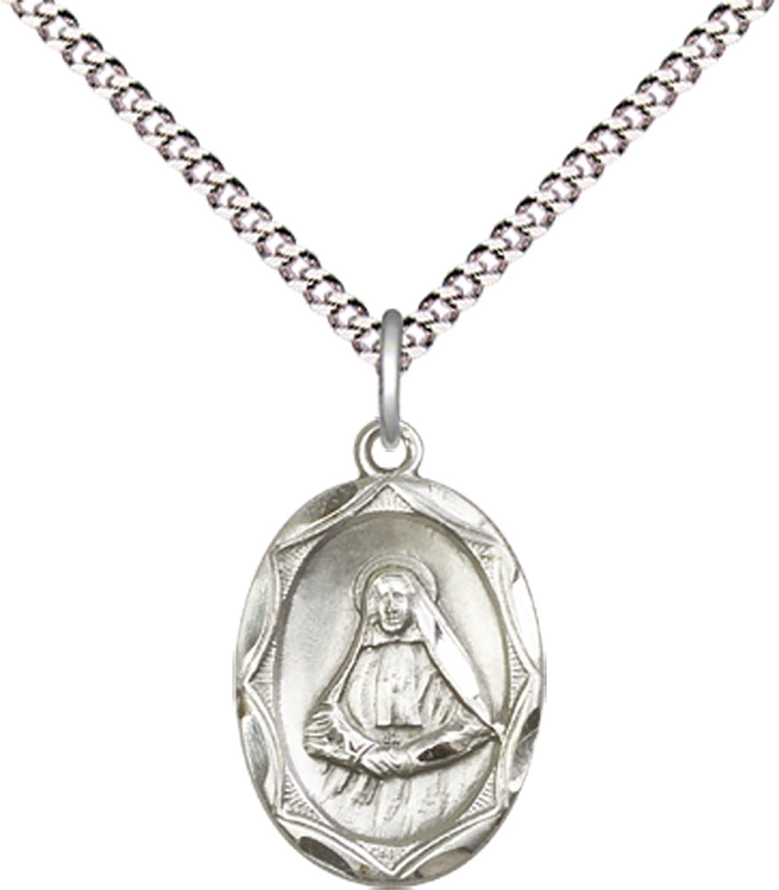Sterling Silver Saint Frances Cabrini Pendant on a 18 inch Light Rhodium Light Curb chain