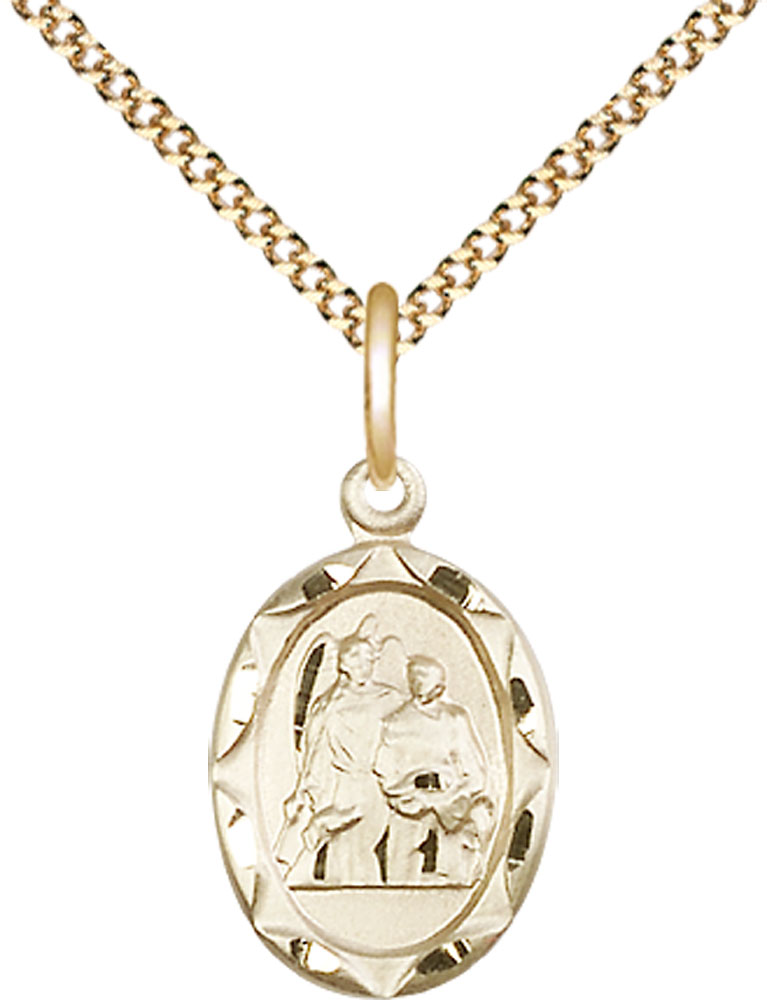 14kt Gold Filled Saint Raphael Pendant on a 18 inch Gold Plate Light Curb chain