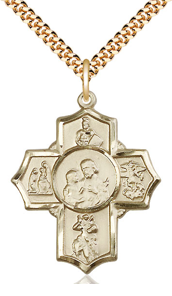 14kt Gold Filled 5-Way Firefighter Pendant on a 24 inch Gold Plate Heavy Curb chain
