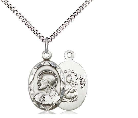 Sterling Silver Scapular Pendant on a 18 inch Light Rhodium Light Curb chain