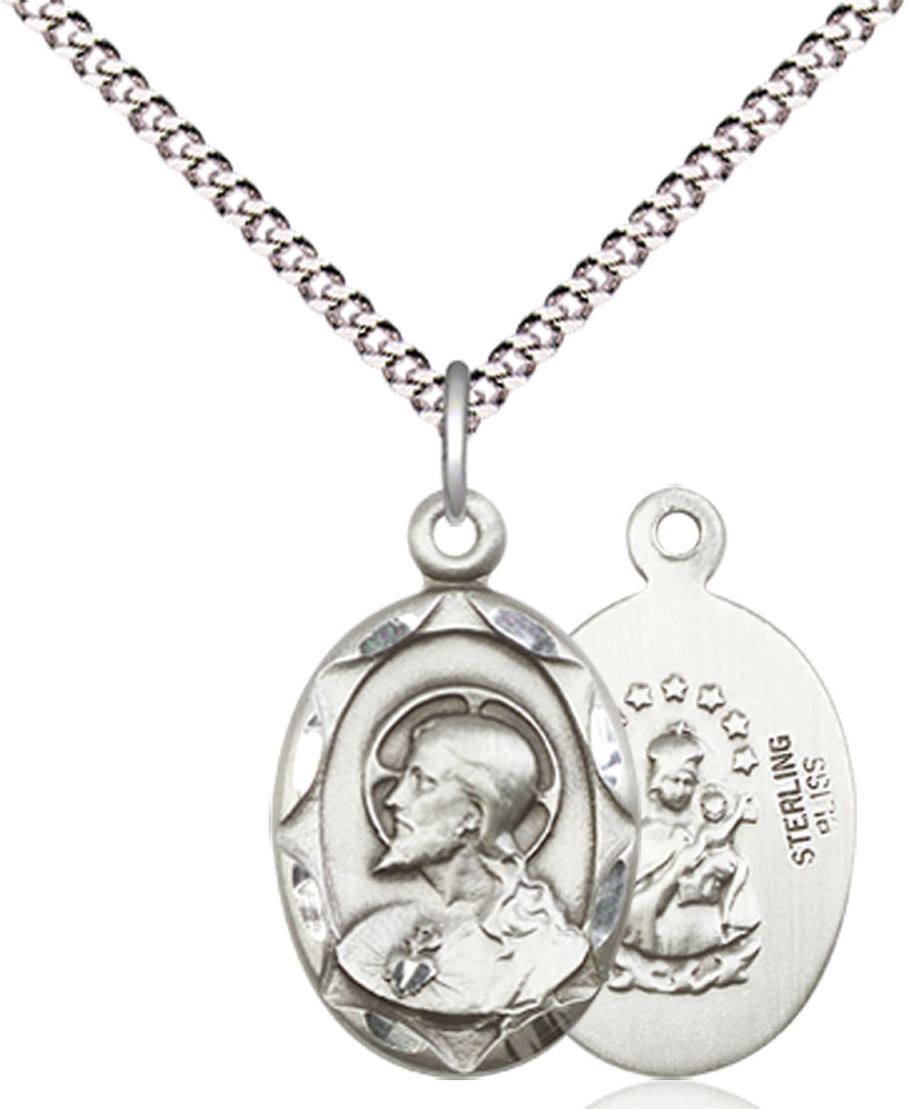 Sterling Silver Scapular Pendant on a 18 inch Light Rhodium Light Curb chain