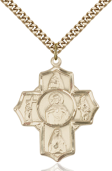 14kt Gold Filled Scapular 4-Way Pendant on a 24 inch Gold Plate Heavy Curb chain