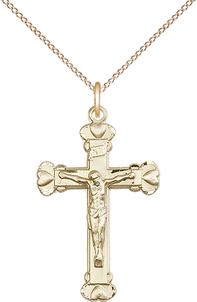 14kt Gold Filled Crucifix Pendant on a 18 inch Gold Filled Light Curb chain