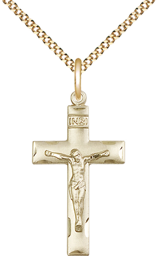 14kt Gold Filled Crucifix Pendant on a 18 inch Gold Plate Light Curb chain
