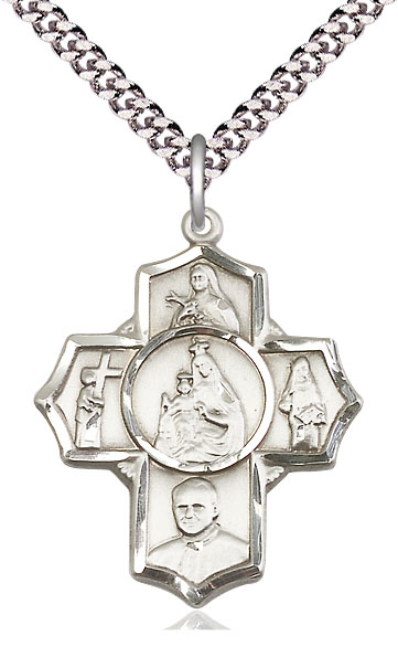 Sterling Silver Carmelite 4-Way Pendant on a 24 inch Light Rhodium Heavy Curb chain