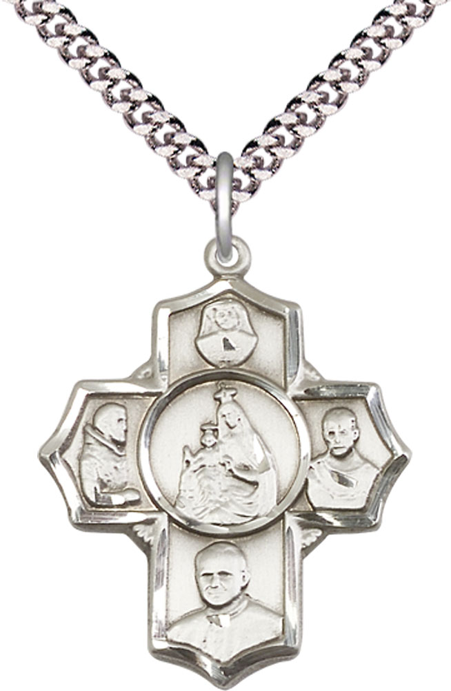 Sterling Silver Polish 4-Way Pendant on a 24 inch Light Rhodium Heavy Curb chain