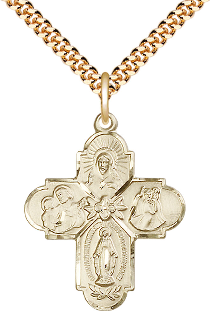 14kt Gold Filled 4-Way Pendant on a 24 inch Gold Plate Heavy Curb chain
