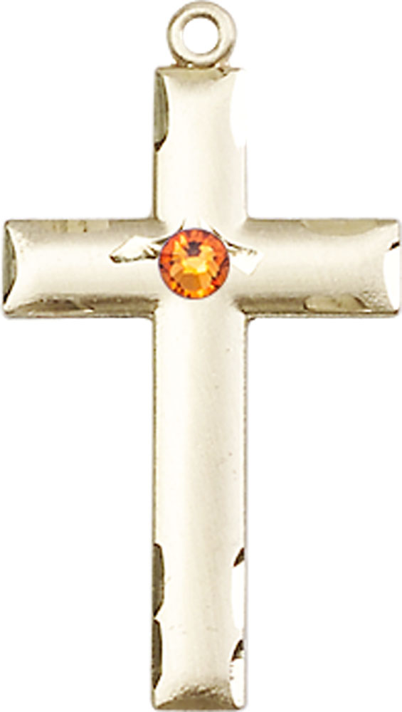 14kt Gold Filled Cross Medal with a 3mm Topaz Swarovski stone