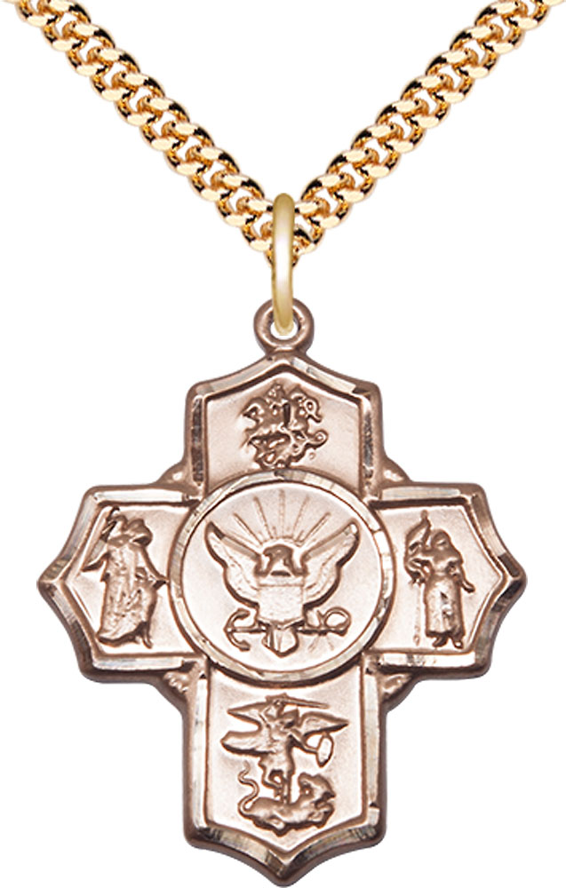 14kt Gold Filled 5-Way Navy Pendant on a 24 inch Gold Plate Heavy Curb chain