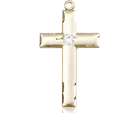 14kt Gold Cross Medal with a 3mm Crystal Swarovski stone