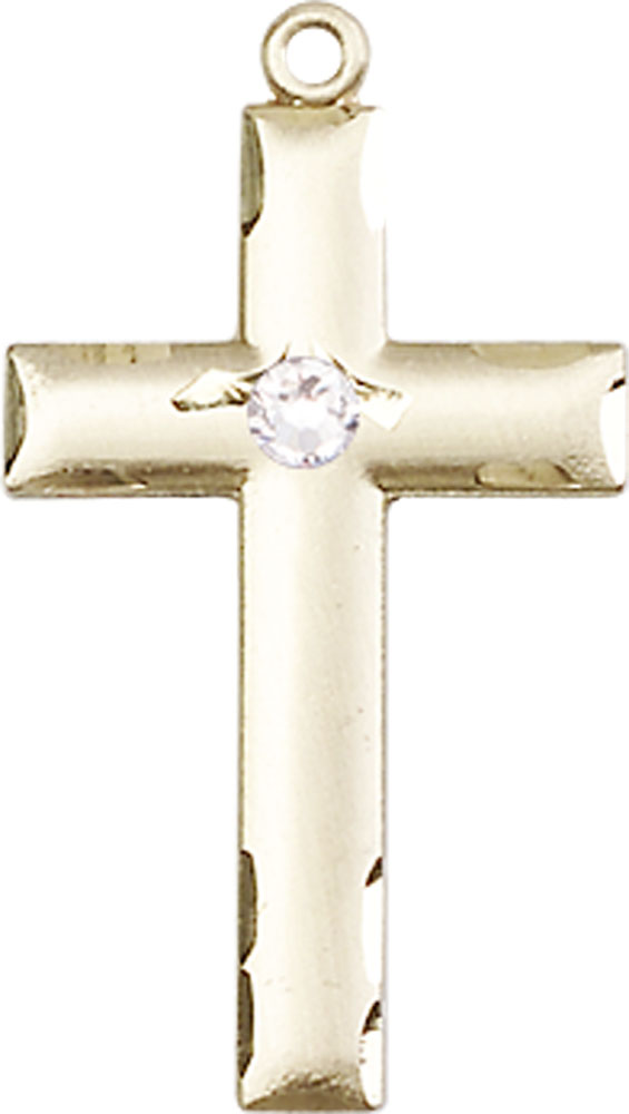 14kt Gold Cross Medal with a 3mm Crystal Swarovski stone