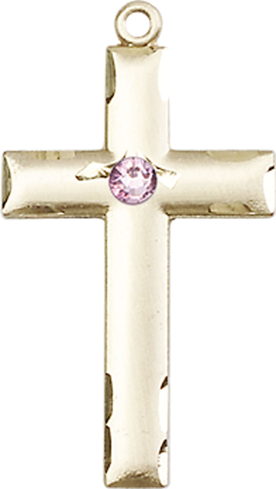 14kt Gold Cross Medal with a 3mm Light Amethyst Swarovski stone