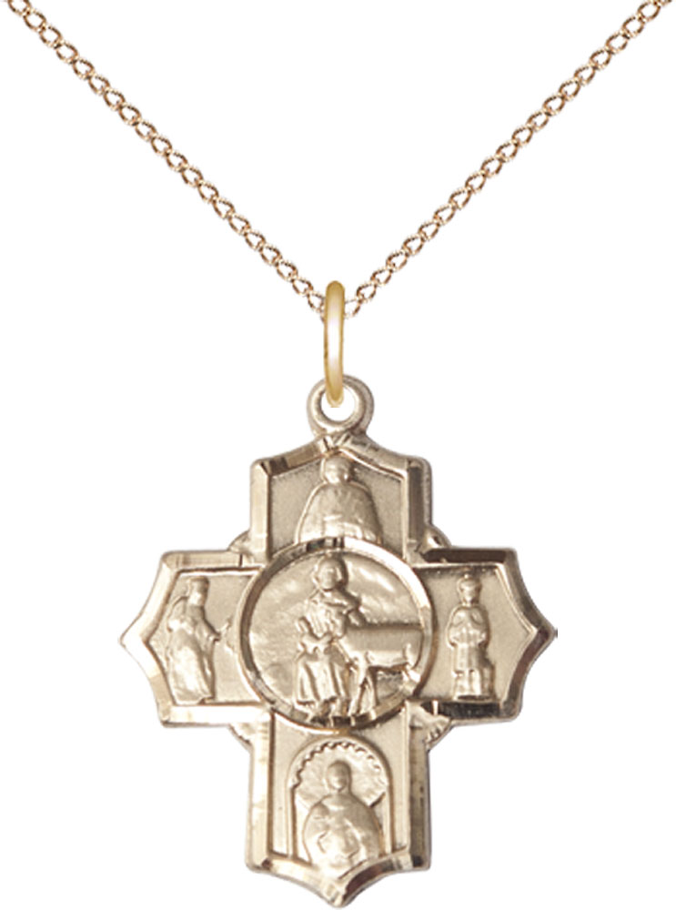 14kt Gold Filled 5-Way Special Needs Pendant on a 18 inch Gold Filled Light Curb chain
