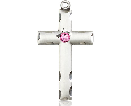 Sterling Silver Cross Medal with a 3mm Rose Swarovski stone