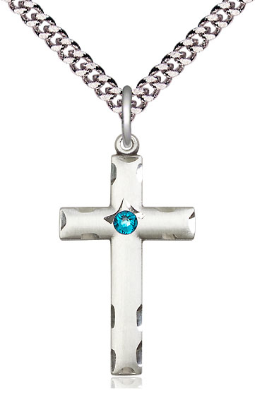 Sterling Silver Cross Pendant with a 3mm Zircon Swarovski stone on a 24 inch Light Rhodium Heavy Curb chain