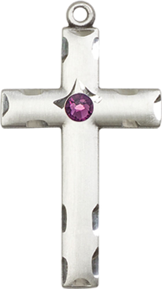 Sterling Silver Cross Medal with a 3mm Amethyst Swarovski stone
