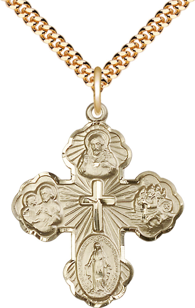 14kt Gold Filled 5-Way Pendant on a 24 inch Gold Plate Heavy Curb chain