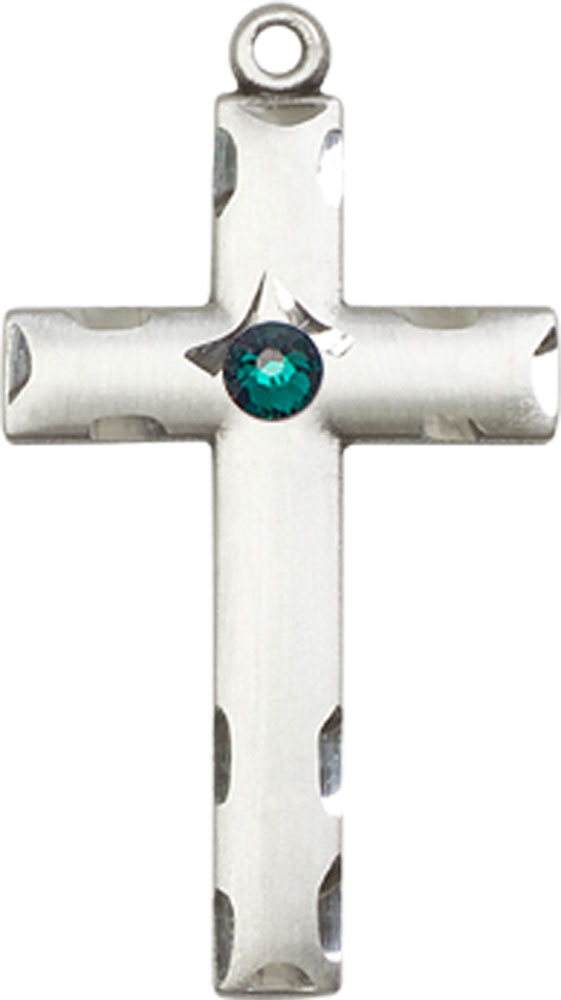 Sterling Silver Cross Medal with a 3mm Emerald Swarovski stone