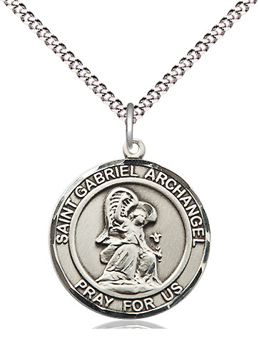 Sterling Silver Saint Gabriel the Archangel Pendant on a 18 inch Light Rhodium Light Curb chain
