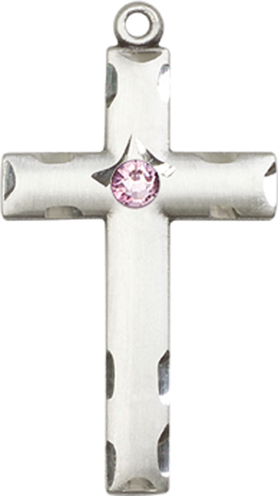 Sterling Silver Cross Medal with a 3mm Light Amethyst Swarovski stone