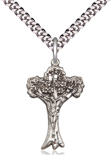 Sterling Silver Crucifix Pendant on a 24 inch Light Rhodium Heavy Curb chain