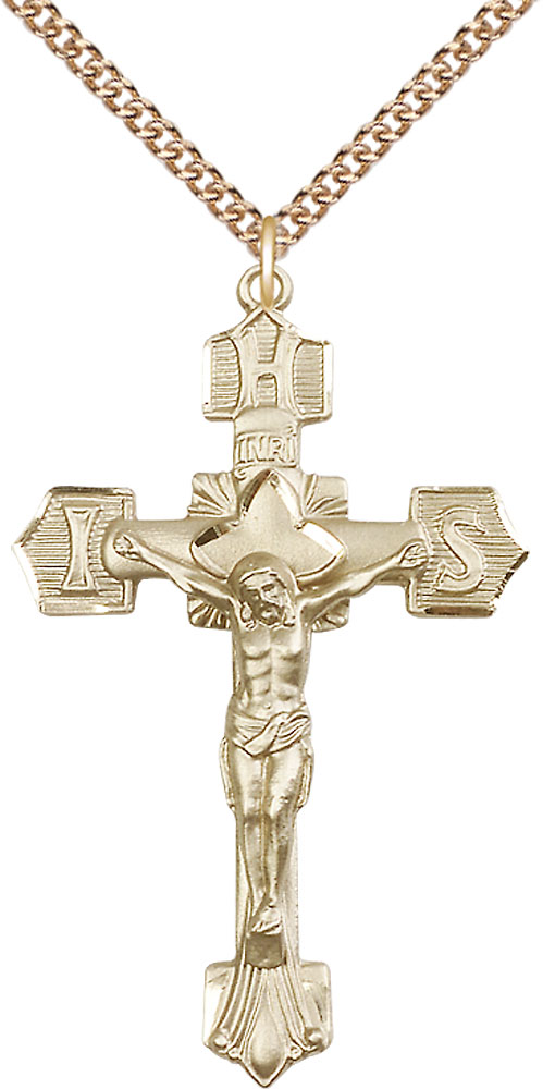 14kt Gold Filled Crucifix Pendant on a 24 inch Gold Filled Heavy Curb chain