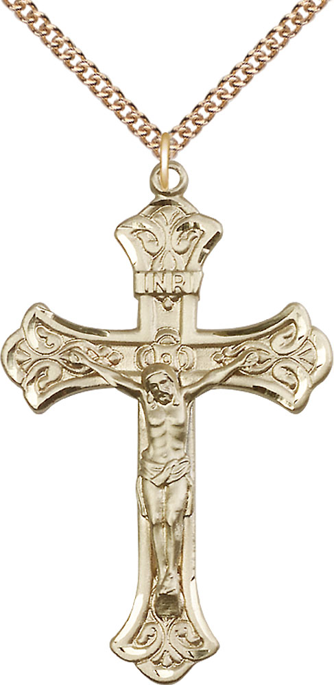 14kt Gold Filled Crucifix Pendant on a 24 inch Gold Filled Heavy Curb chain