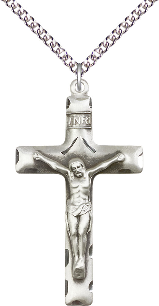 Sterling Silver Crucifix Pendant on a 24 inch Sterling Silver Heavy Curb chain