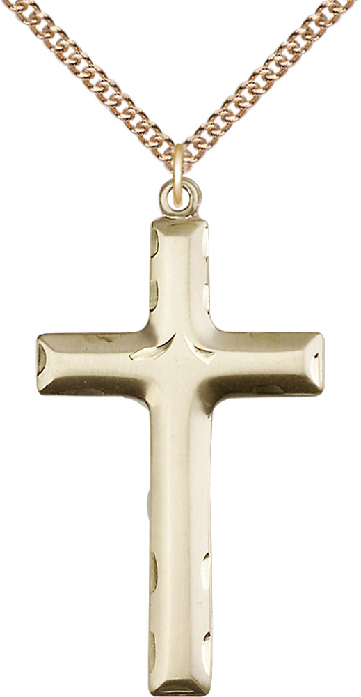 14kt Gold Filled Cross Pendant on a 24 inch Gold Filled Heavy Curb chain