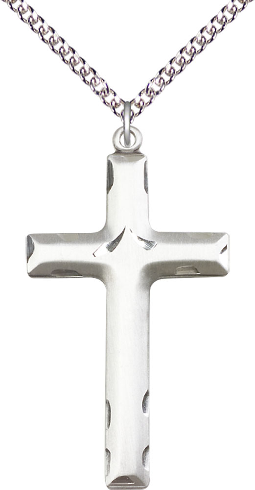 Sterling Silver Cross Pendant on a 24 inch Sterling Silver Heavy Curb chain