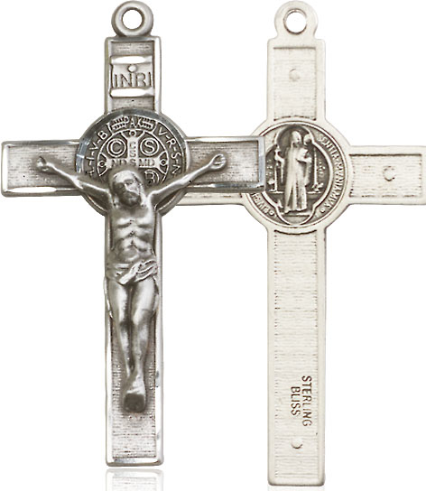 Sterling Silver Saint Benedict Crucifix Medal - With Box
