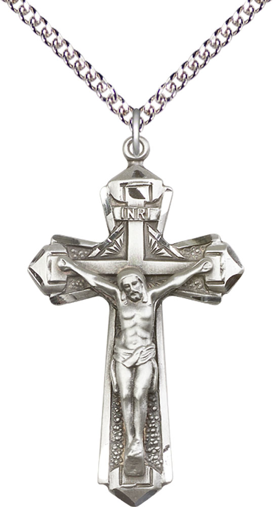 Sterling Silver Crucifix Pendant on a 24 inch Sterling Silver Heavy Curb chain