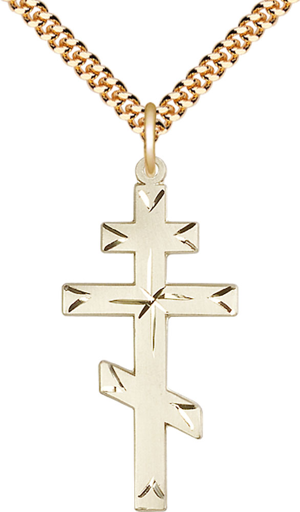 14kt Gold Filled Cross Pendant on a 24 inch Gold Plate Heavy Curb chain