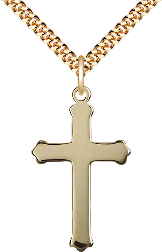 14kt Gold Filled Cross Pendant on a 24 inch Gold Plate Heavy Curb chain