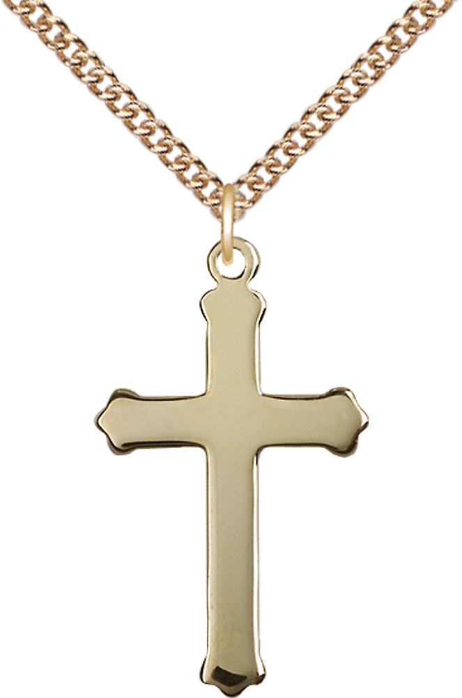 14kt Gold Filled Cross Pendant on a 24 inch Gold Filled Heavy Curb chain
