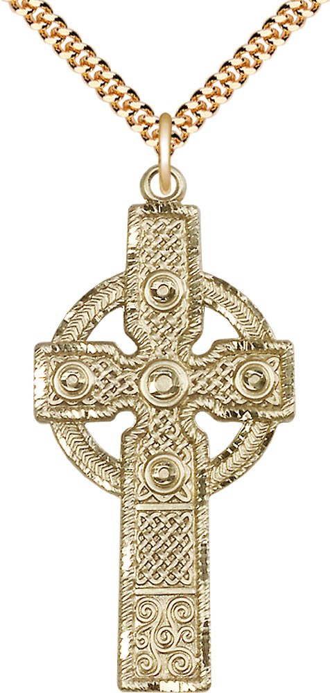 14kt Gold Filled Kilklispeen Cross Pendant on a 24 inch Gold Plate Heavy Curb chain