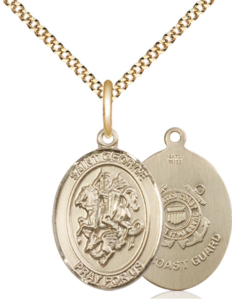 14kt Gold Filled Saint George Coast Guard Pendant on a 18 inch Gold Plate Light Curb chain