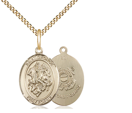 14kt Gold Filled Saint George Coast Guard Pendant on a 18 inch Gold Plate Light Curb chain