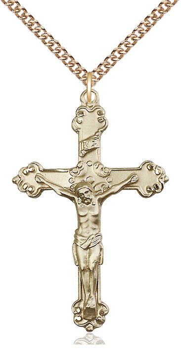 14kt Gold Filled Crucifix Pendant on a 24 inch Gold Filled Heavy Curb chain