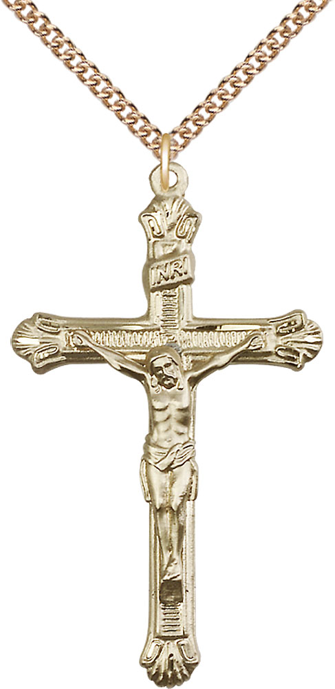 14kt Gold Filled Crucifix Pendant on a 24 inch Gold Filled Heavy Curb chain