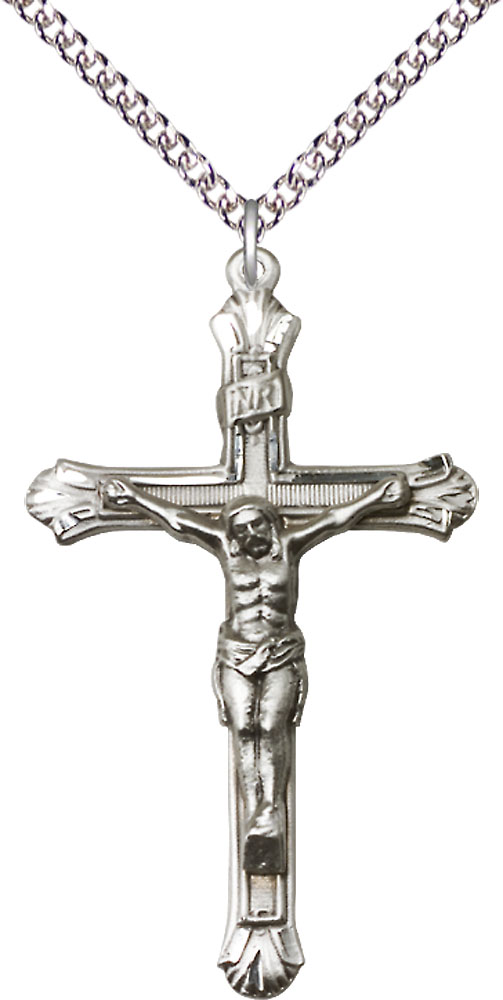 Sterling Silver Crucifix Pendant on a 24 inch Sterling Silver Heavy Curb chain